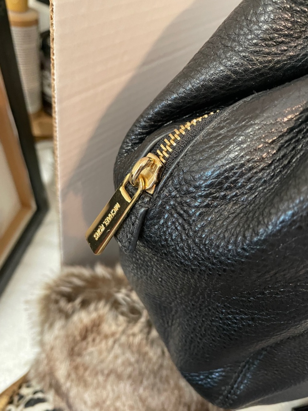 Michael Kors  Fulton Black Pebbled Leather Hobo with Gold MK Charm ,on ea side - Picture 5 of 17